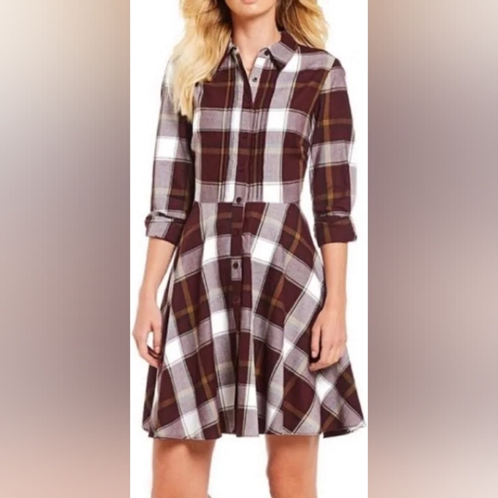Daniel Cremieux Emily Plaid Long Sleeve Shirt Dress